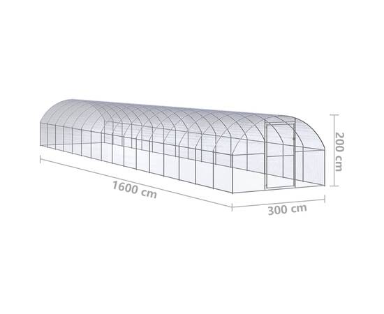 Coteț de găini pentru exterior, 3x16x2 m, oțel zincat, 9 image