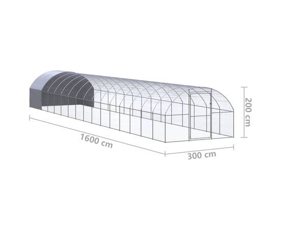 Coteț de găini pentru exterior, 3x16x2 m, oțel zincat, 11 image
