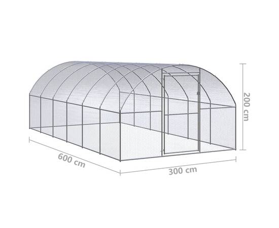 Coteț de găini pentru exterior, 3x6x2 m, oțel zincat, 9 image