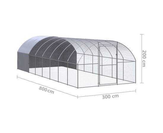 Coteț de găini pentru exterior, 3x8x2 m, oțel zincat, 11 image