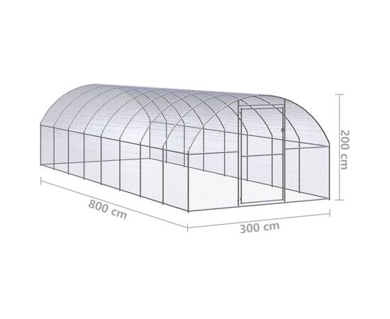 Coteț de găini pentru exterior, 3x8x2 m, oțel zincat, 9 image