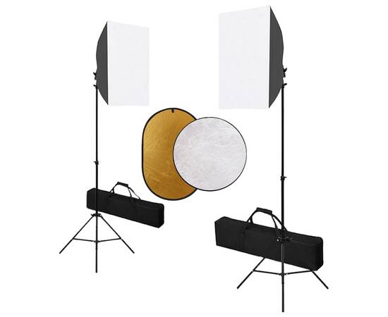 Set studio foto cu lumini softbox și reflector