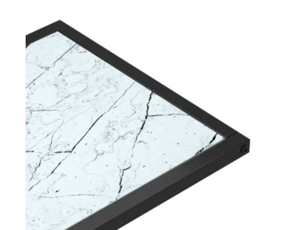 Masă laterală de calculator, alb marmură, 50x35x65 cm, sticlă, 5 image