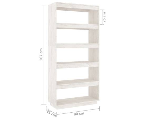 Bibliotecă/separator cameră, alb, 80x35x167 cm, lemn masiv pin, 8 image