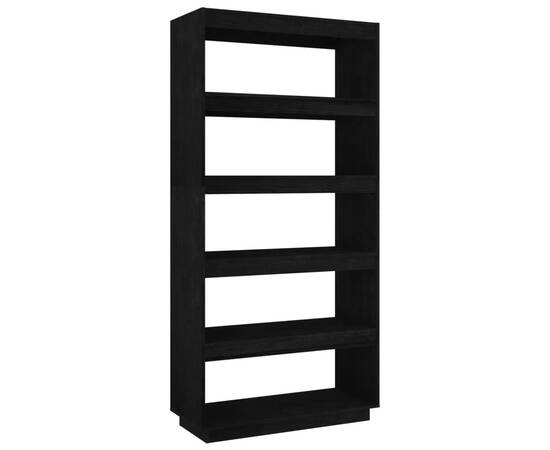 Bibliotecă/separator cameră, negru, 80x35x167 cm lemn masiv pin, 2 image