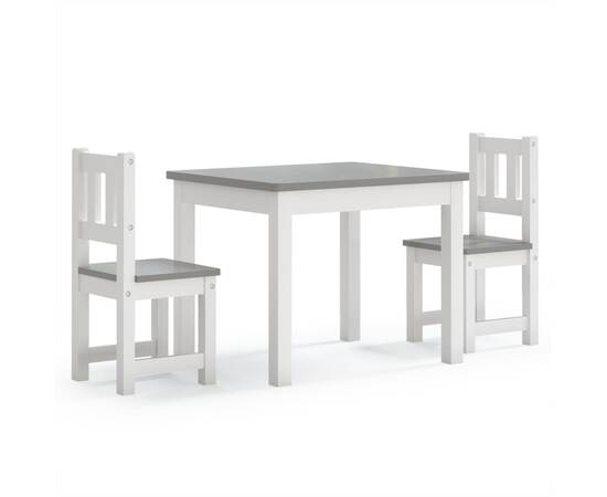 Set masă&scaun pentru copii, 3 piese, alb și gri, mdf, 2 image