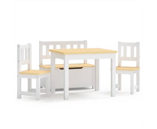 Set masă&scaune pentru copii, 4 piese, alb și bej, mdf, 2 image