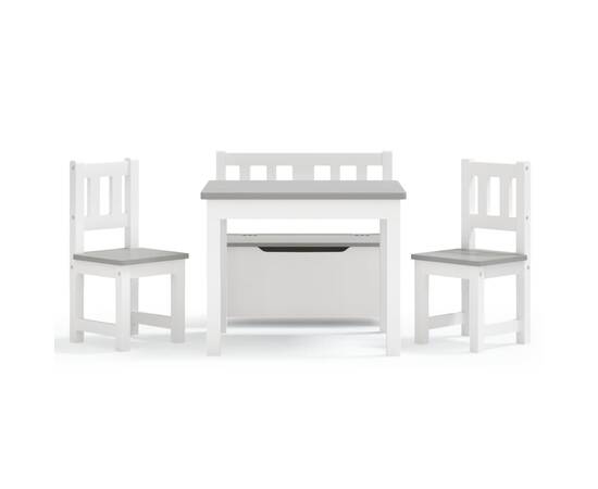 Set masă&scaune pentru copii, 4 piese, alb și gri, mdf, 3 image