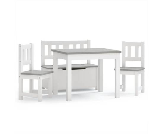 Set masă&scaune pentru copii, 4 piese, alb și gri, mdf, 2 image