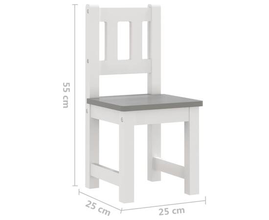Set masă&scaune pentru copii, 4 piese, alb și gri, mdf, 8 image