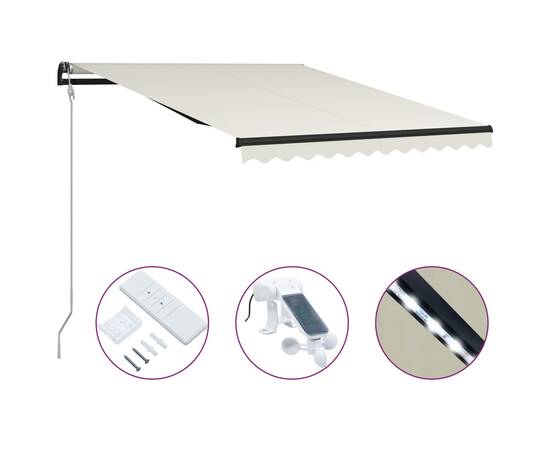 Copertină retractabilă cu senzor vânt & led, crem, 300x250 cm