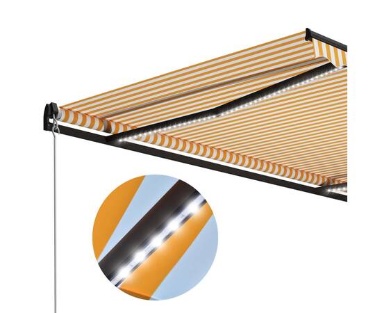 Copertină retractabilă manual cu led, galben/alb, 400 x 300 cm, 6 image