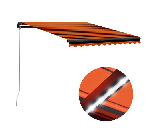 Copertină retractabilă manual led, portocaliu/maro, 350x250 cm