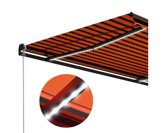 Copertină retractabilă manual led portocaliu și maro 300x250 cm, 6 image