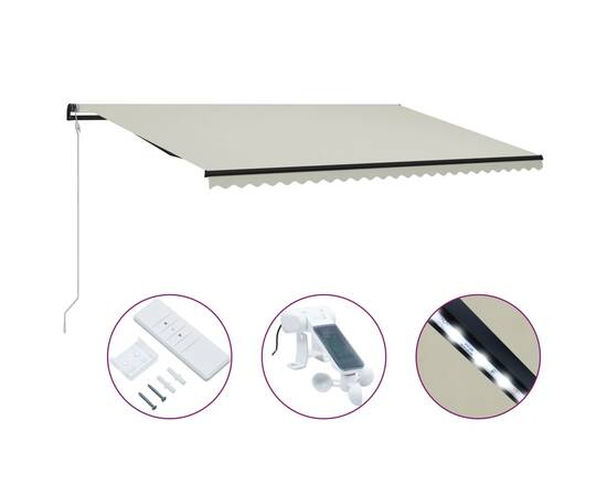 Copertină retractabilă senzor vânt & led, crem, 600x300 cm