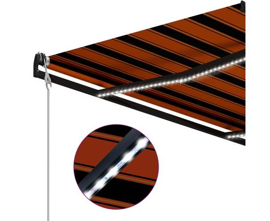 Copertină retractabilă senzor vânt & led oranj/maro 300x250 cm, 6 image