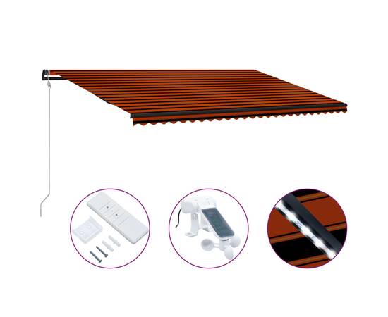 Copertină retractabilă senzor vânt & led oranj/maro 600x300 cm