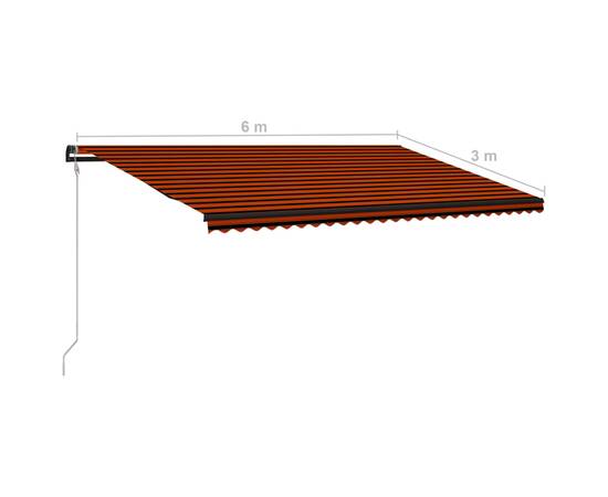 Copertină retractabilă senzor vânt & led oranj/maro 600x300 cm, 11 image