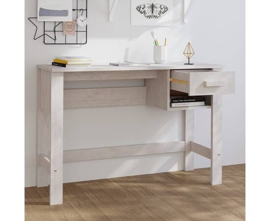 Birou, alb, 110x40x75 cm, lemn masiv de pin, 3 image