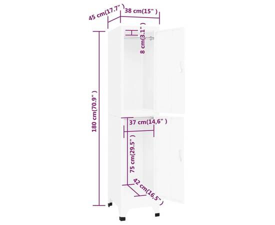 Dulap de vestiar, alb, 38x45x180 cm, oțel, 8 image