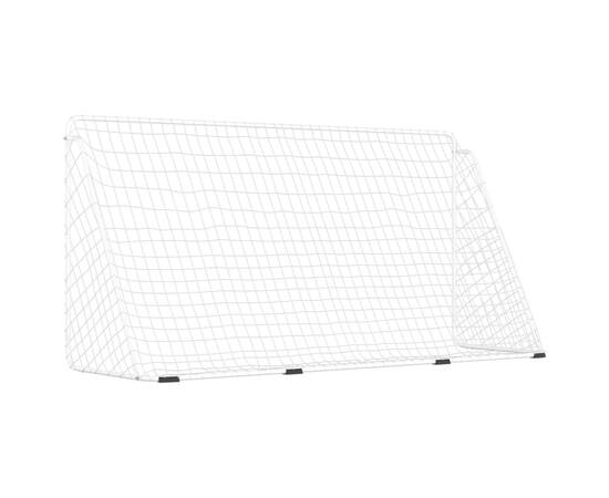 Poartă de fotbal cu plasă, alb, 366x122x182 cm, oțel, 5 image