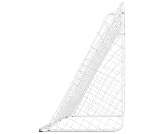 Poartă de fotbal cu plasă, alb, 366x122x182 cm, oțel, 4 image
