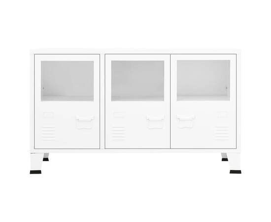 Servantă, alb, 105x35x62 cm, metal și sticlă, 3 image