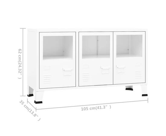 Servantă, alb, 105x35x62 cm, metal și sticlă, 9 image