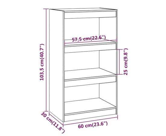 Bibliotecă/separator cameră, maro miere 60x30x103,5 cm lemn pin, 8 image