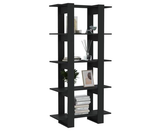 Bibliotecă/separator cameră, negru, 80x30x160 cm, pal, 4 image