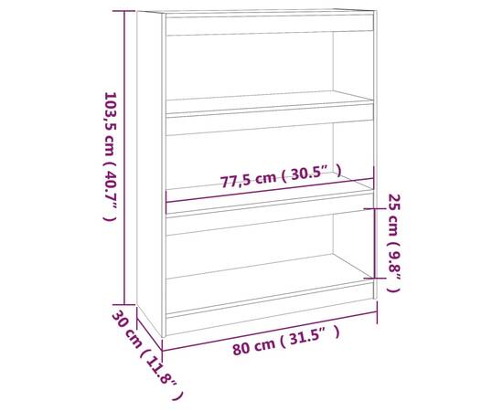 Bibliotecă/separator cameră alb, 80x30x103,5 cm, lemn masiv pin, 8 image
