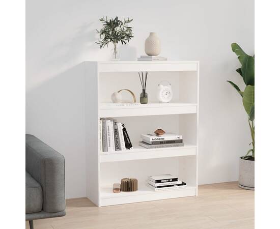 Bibliotecă/separator cameră alb, 80x30x103,5 cm, lemn masiv pin, 4 image