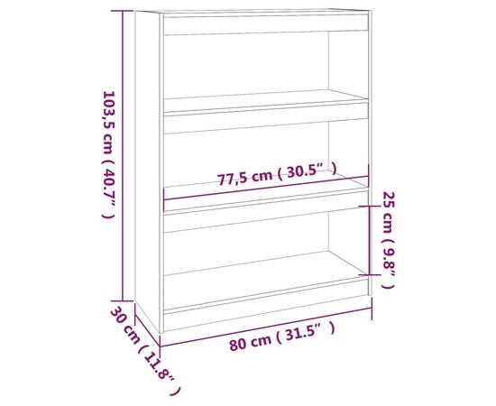 Bibliotecă/separator cameră negru 80x30x103,5 cm lemn masiv pin, 8 image