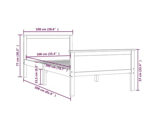 Cadru de pat, 100x200 cm, lemn masiv de pin, 7 image