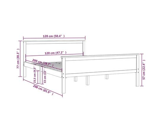 Cadru de pat, 120x200 cm, lemn masiv de pin, 7 image