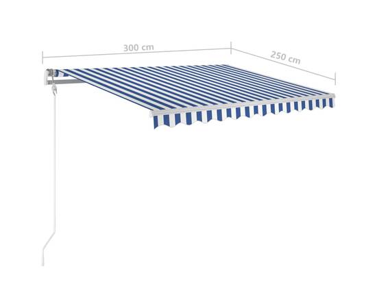 Copertină retractabilă automat, albastru și alb, 300x250 cm, 8 image