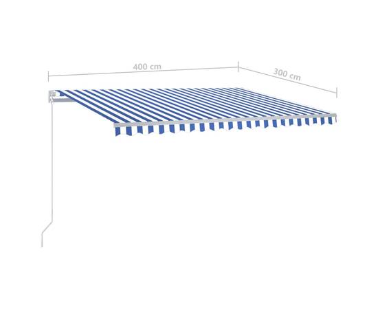 Copertină retractabilă manual led, albastru și alb, 400x300 cm, 7 image