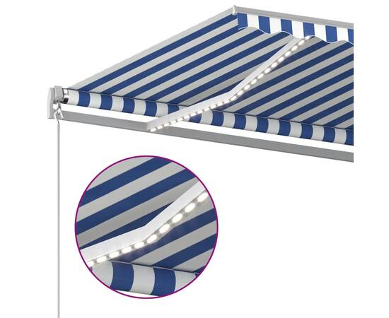 Copertină retractabilă manual led, albastru și alb, 400x300 cm, 5 image