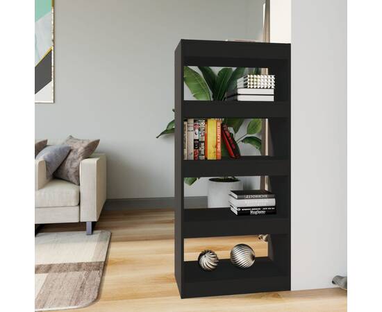 Bibliotecă/separator, negru, 60x30x135 cm, lemn prelucrat