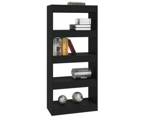Bibliotecă/separator, negru, 60x30x135 cm, lemn prelucrat, 4 image