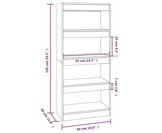 Bibliotecă/separator alb extralucios 60x30x135cm lemn prelucrat, 7 image