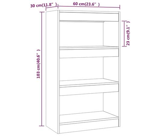 Bibliotecă/separator cameră, alb, 60x30x103 cm, pal, 7 image