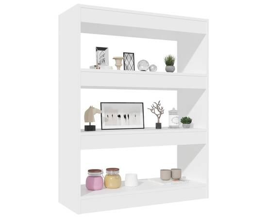 Bibliotecă/separator cameră, alb, 80x30x103 cm, lemn compozit, 4 image