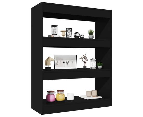 Bibliotecă/separator cameră, negru, 80x30x103 cm, lemn compozit, 4 image