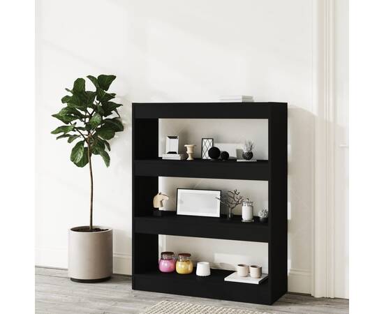 Bibliotecă/separator cameră, negru, 80x30x103 cm, lemn compozit, 3 image