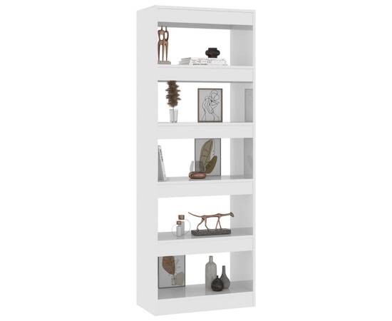 Bibliotecă/separator cameră alb extralucios, 60x30x166 cm pal, 4 image