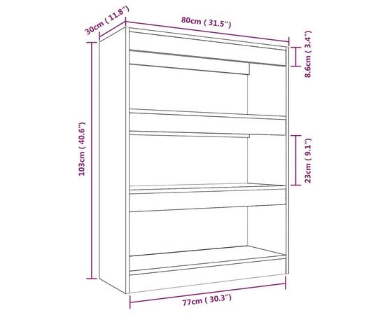 Bibliotecă/separator cameră gri beton 80x30x103cm lemn compozit, 7 image