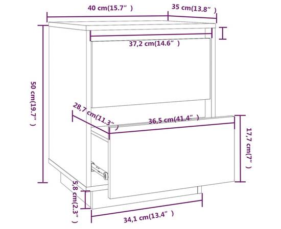 Noptiere, 2 buc., 40x35x50 cm, lemn masiv de pin, 11 image