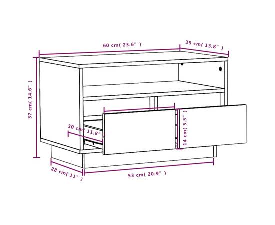 Comodă tv, alb, 60x35x37 cm, lemn masiv de pin, 9 image