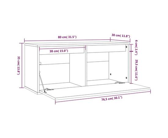 Dulap de perete, gri, 80x30x35 cm, lemn masiv de pin, 11 image
